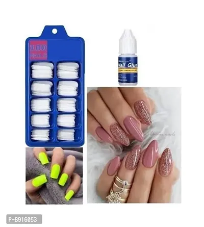 Artificial Nails Set With Glue Acrylic Face Nails Set Of 100 Pcs and  Reusable Artificial Nail Glue 3gm (Pack of 1)